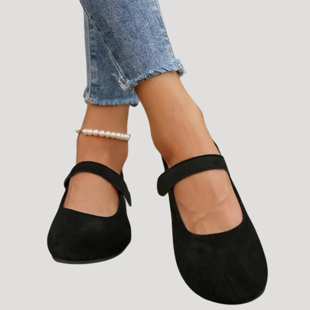 Suede Mary Jane Flats with Buckle Strap