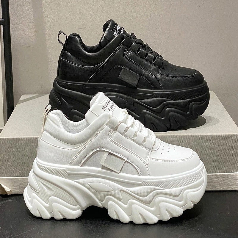 Ella Chunky Sole Lace-Up Sneakers with Round Toe