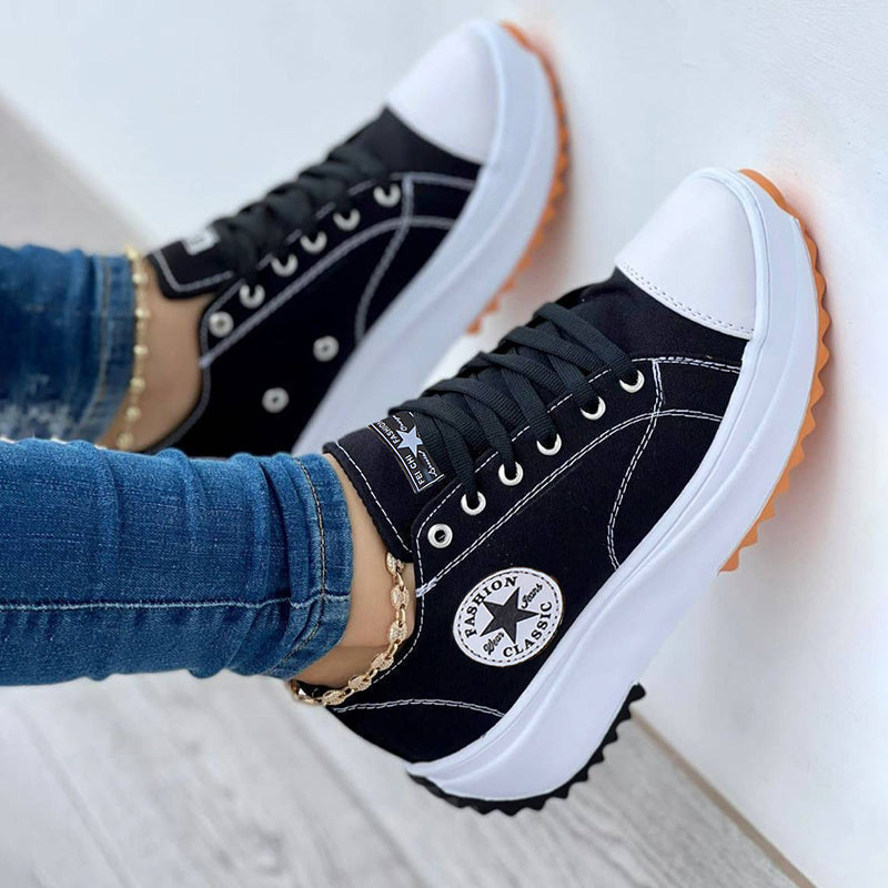 Women's Canvas Platform Sneakers with Lace-Up Closure