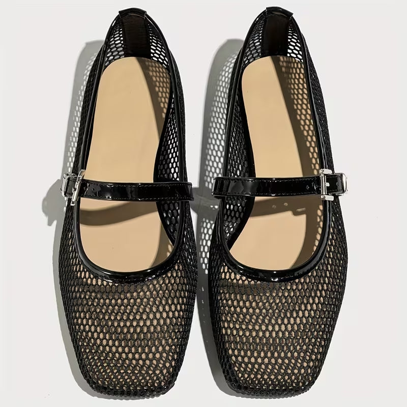Patent Strap Mesh Mary Jane Flats