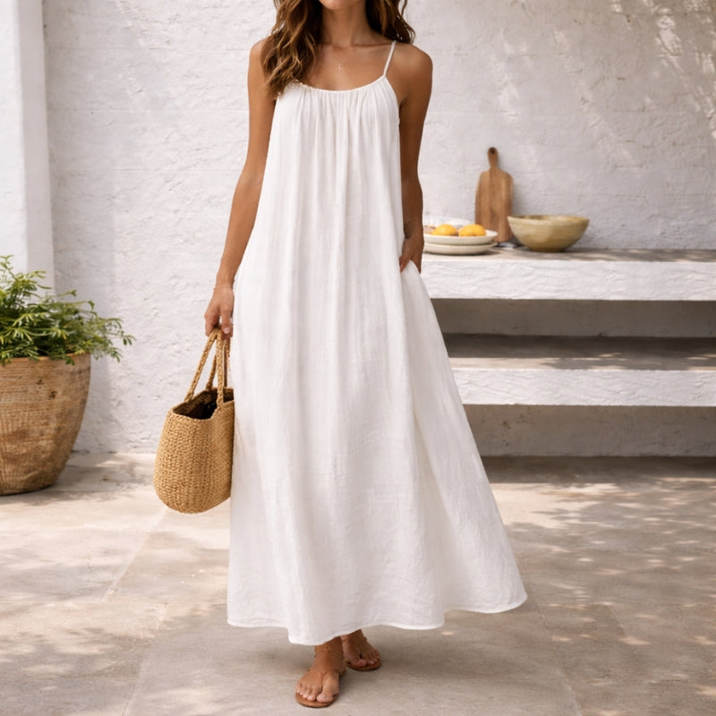 Sienna Women's Linen Maxi Slip Dress for Summer and Beach