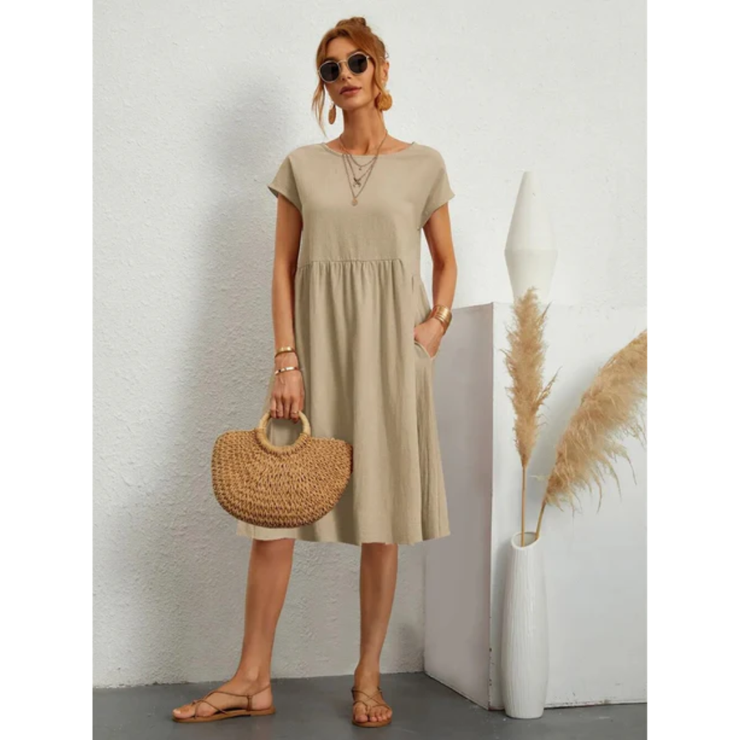 Midi Summer Dress - Short Sleeve Style for Women
