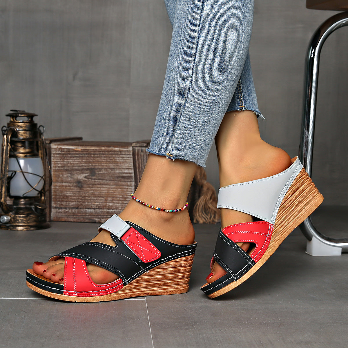 Women's Two-Tone Wedge Summer Slides