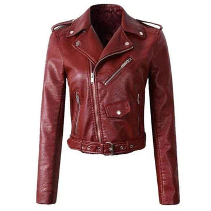 Belted Cropped Moto Jacket With Silver Hardware