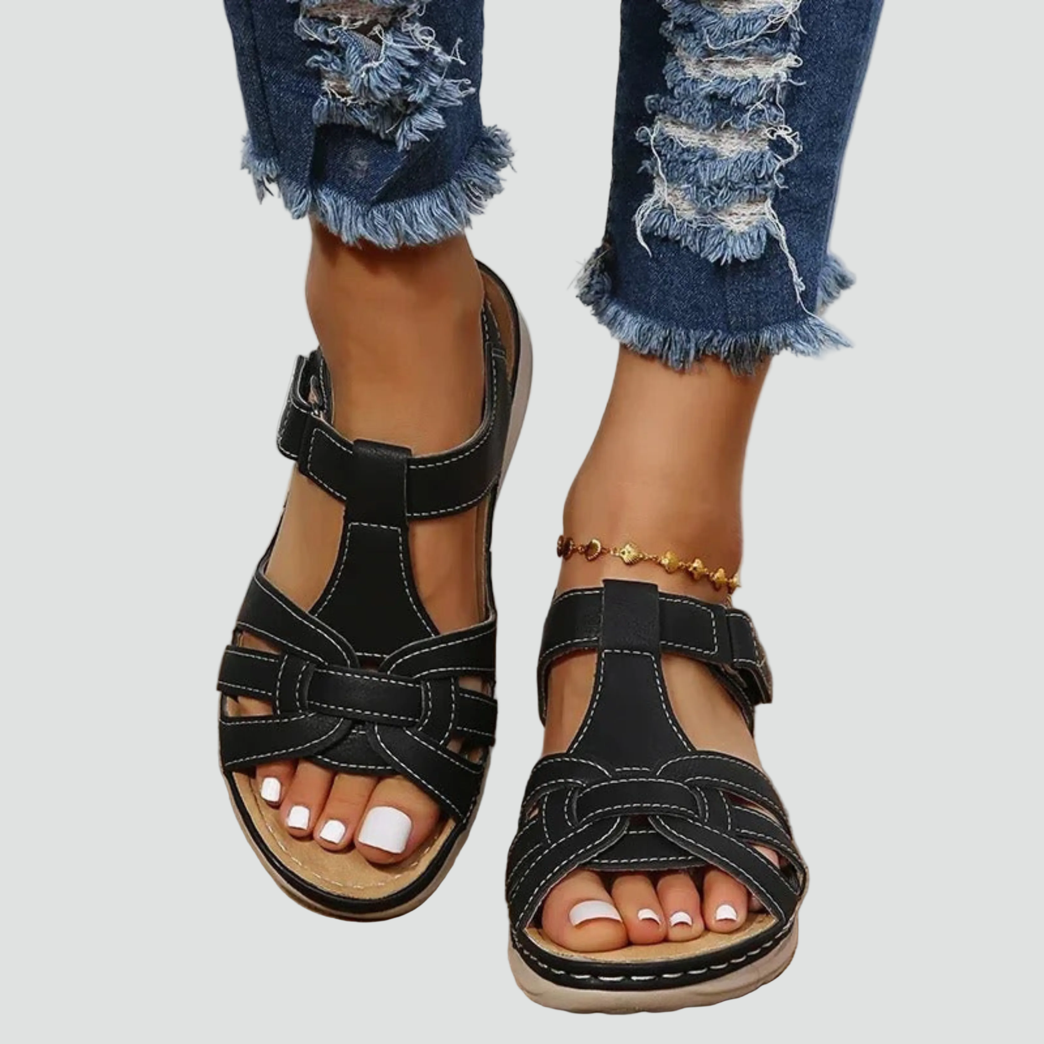 Women's Orthopedic Leather Velcro Strap Sandals for Daily Wear