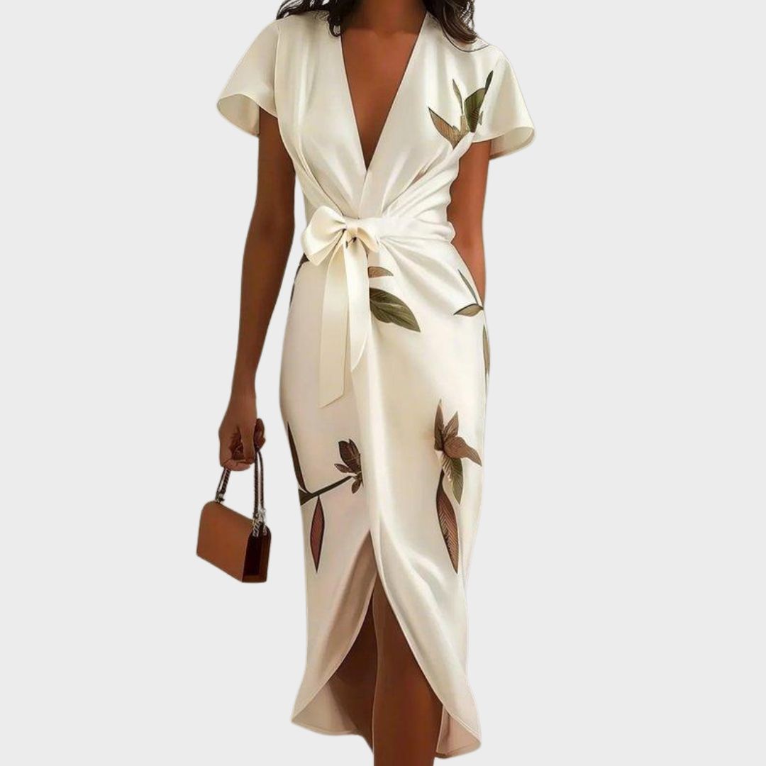 Tied Waist V-Neck Wrap Dress