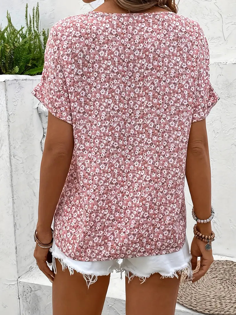 Floral Print Short Sleeve Relaxed Blouse