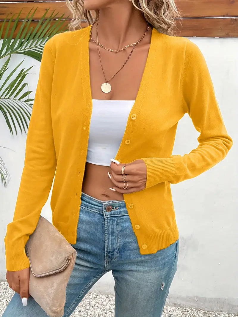 Minimalist V Neck Button Front Cardigan