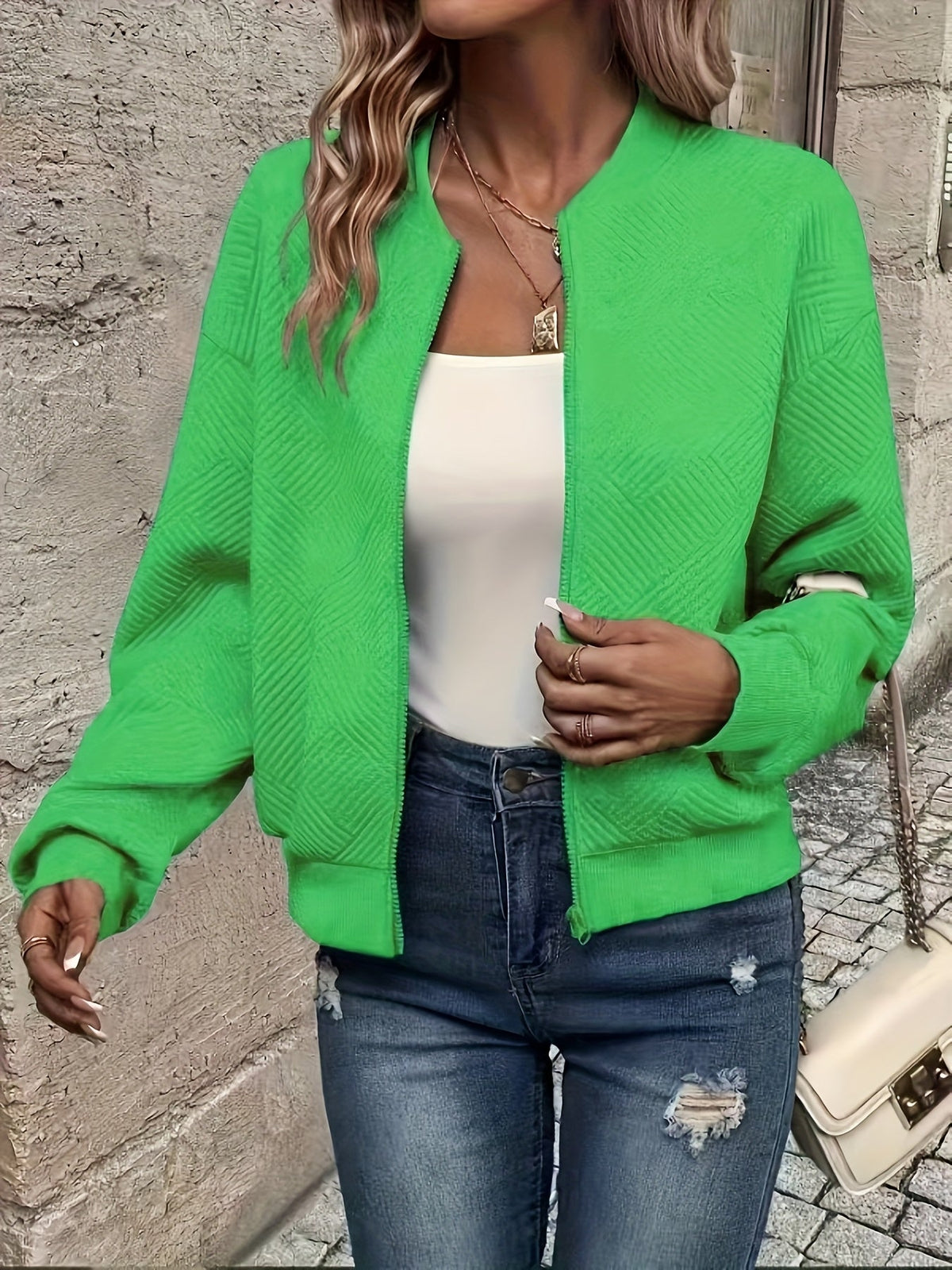 Lightweight Zip Up Jacket With Stand Collar