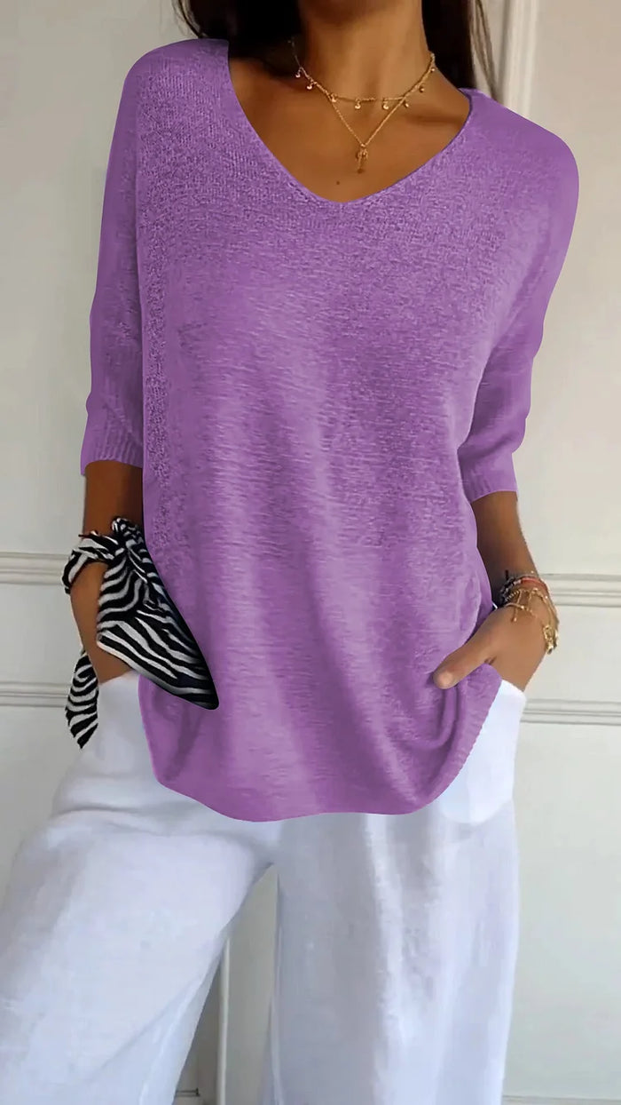 V-Neck Knit Top With Relaxed Fit