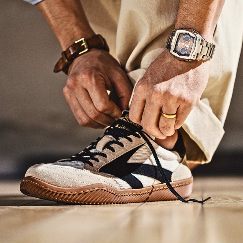 Suede Retro Sneakers With Shock Absorbing Sole