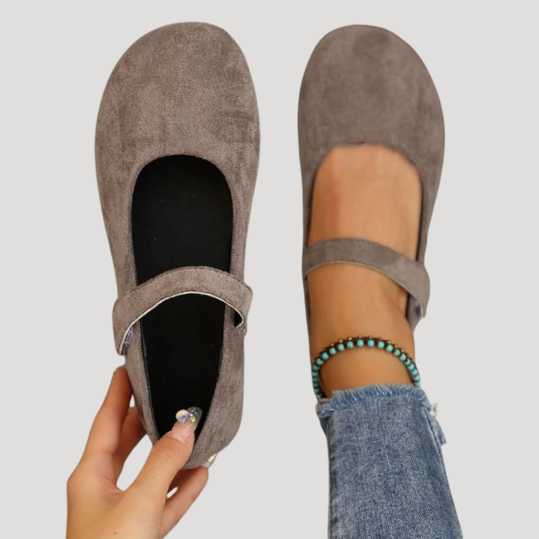Suede Mary Jane Flats with Buckle Strap
