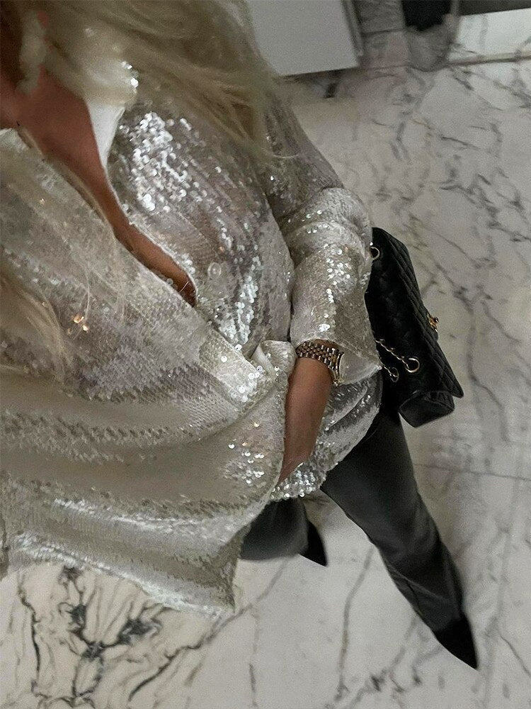 Oversized Glitter Detail Blouse