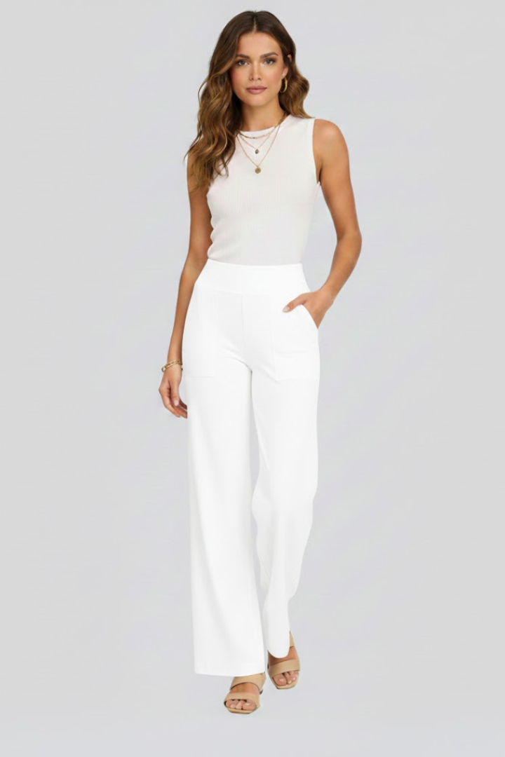 High-Waisted Wide-Leg Pull-On Trousers for Women