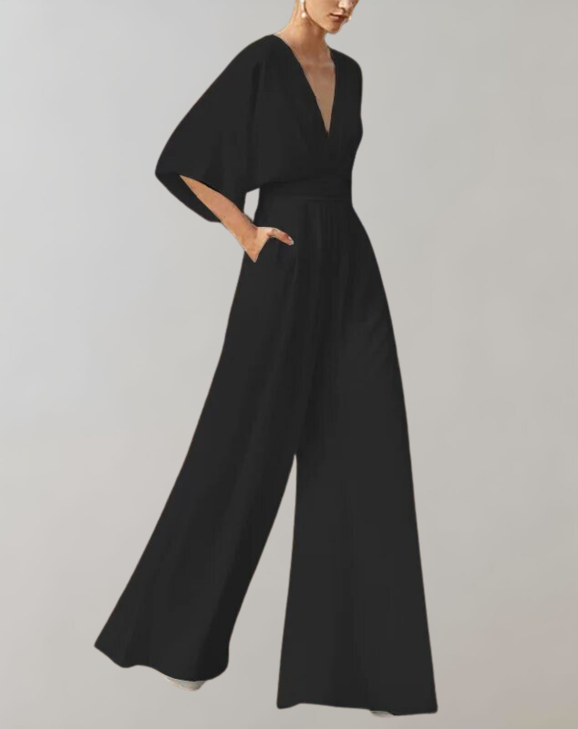Wide Leg Linen Blend Evening Jumpsuit