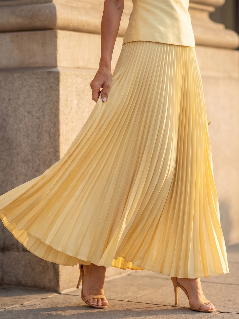 Structured Bodice Pleated Maxi Skirt Two Piece Set