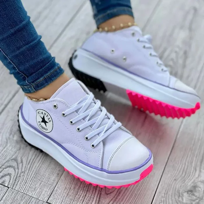 Women's Canvas Platform Sneakers with Lace-Up Closure