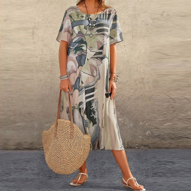 Mid-Calf Short Sleeve Midi Dress