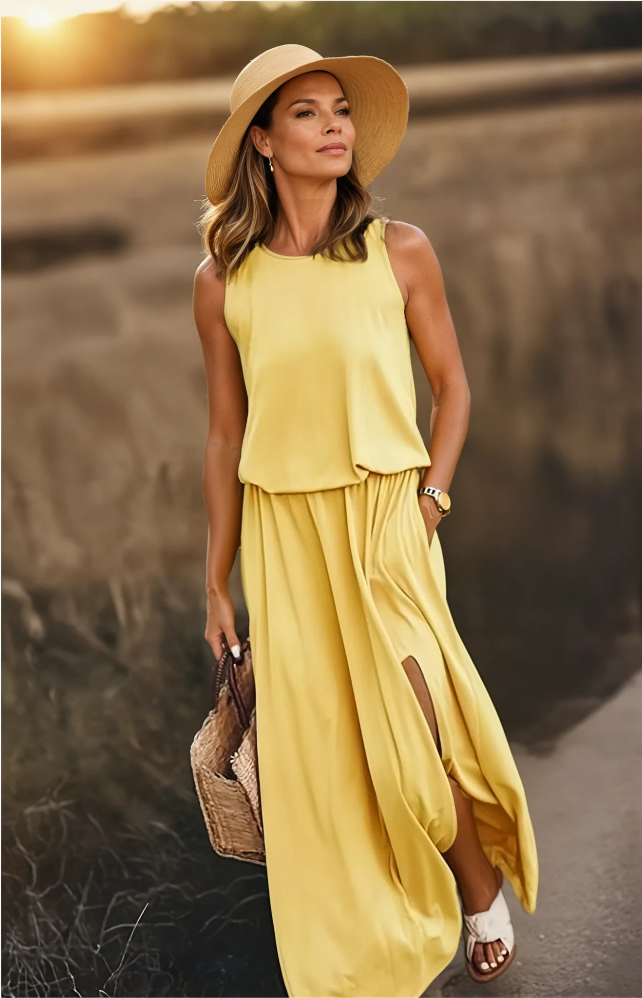 Sleeveless Maxi Dress With Round Neckline