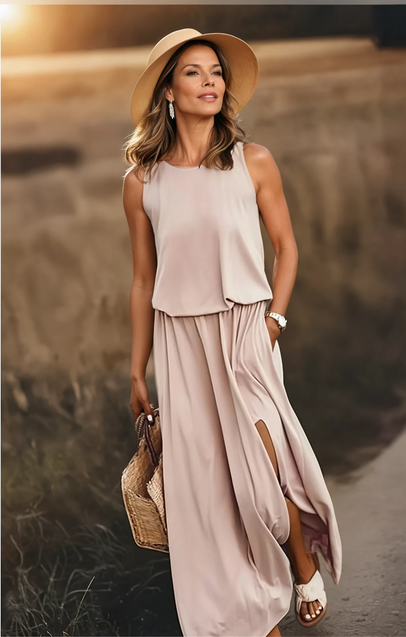 Sleeveless Maxi Dress With Round Neckline