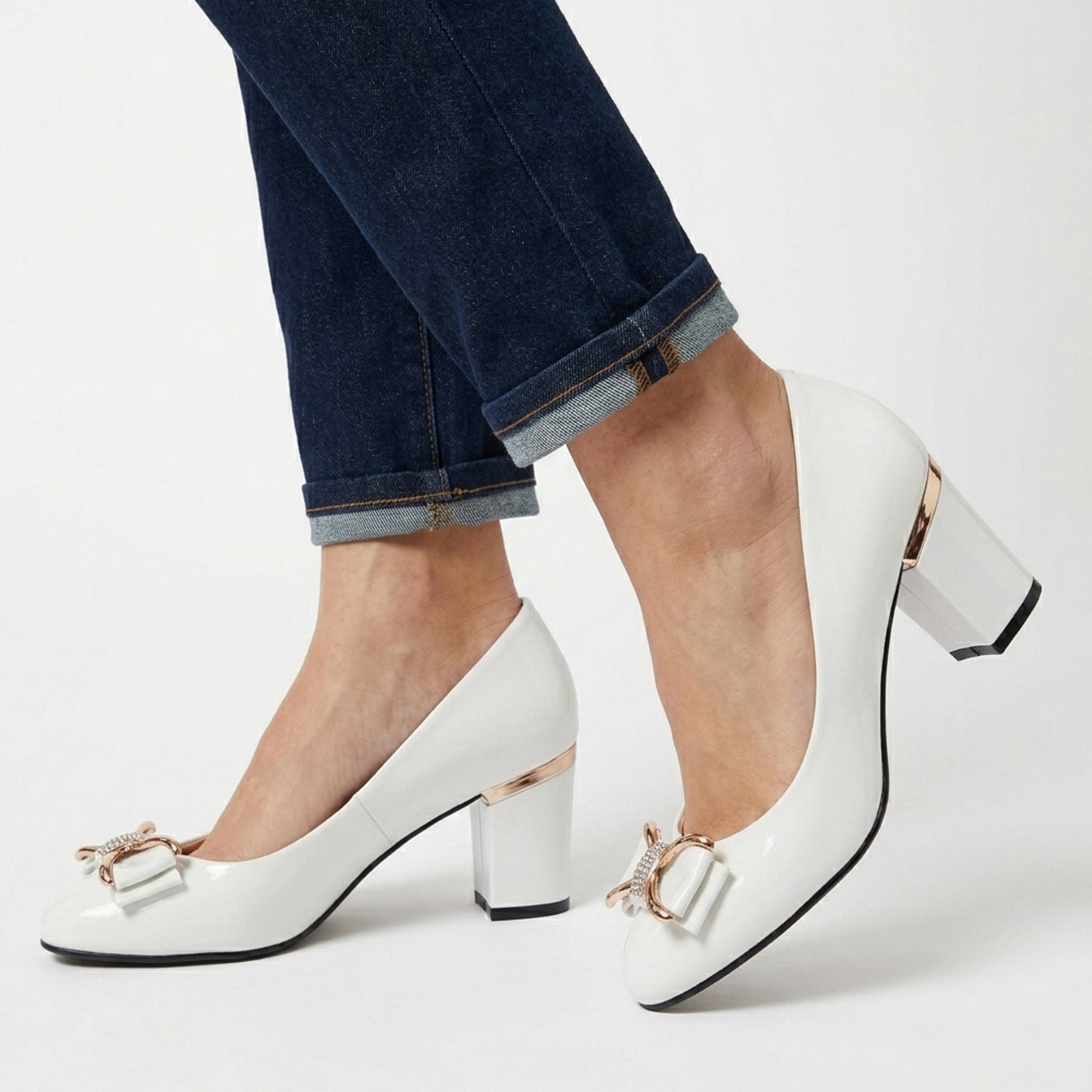 Bow Detail Block Heel Court Pumps