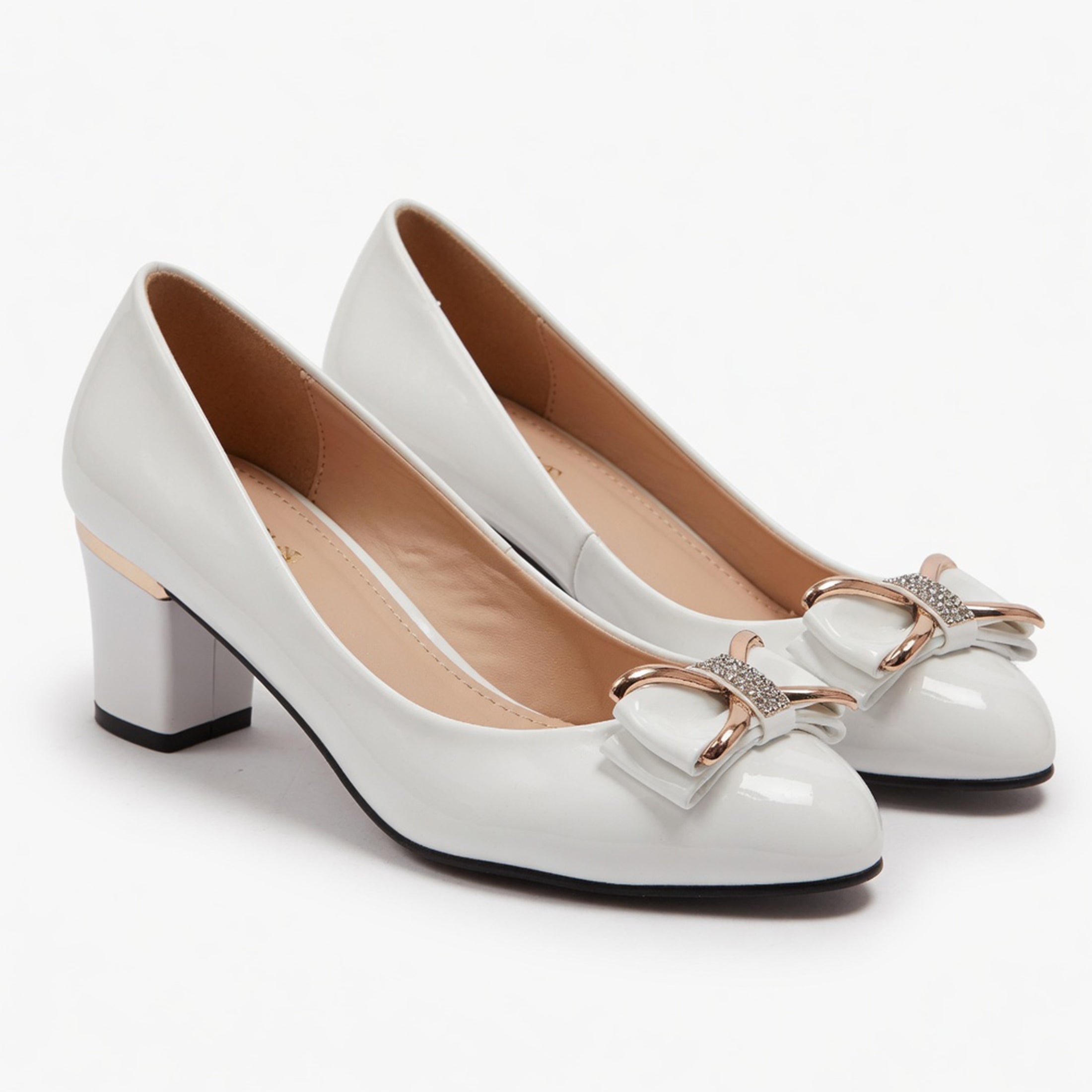 Bow Detail Block Heel Court Pumps