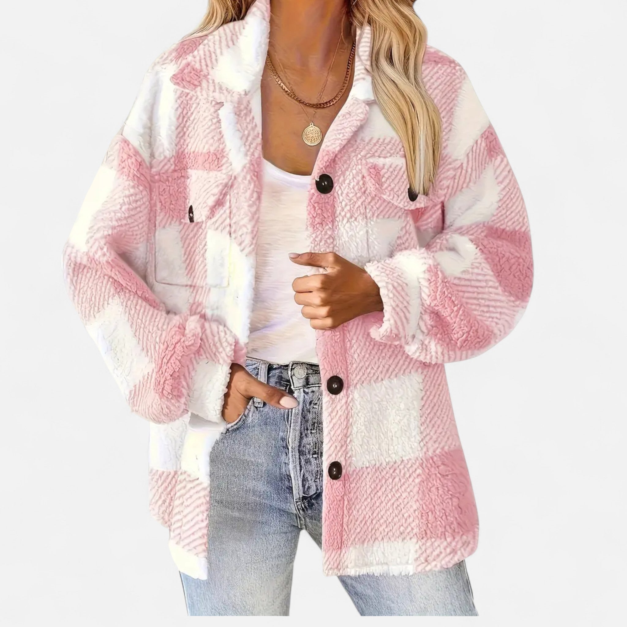 Sophie Laurent Plush Checkered Sherpa Jacket