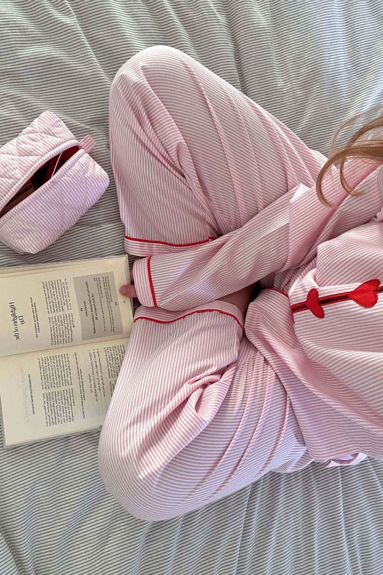 Women's Two-Piece Heart Button Pajama Set