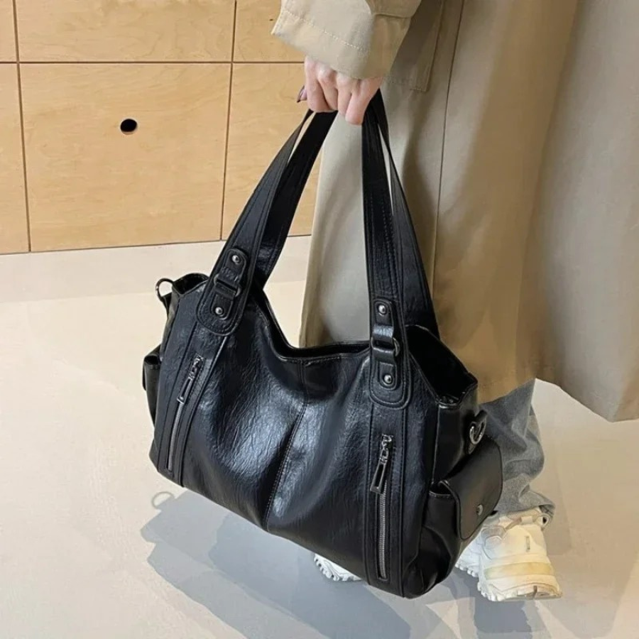 Retro Solid Color Textured Shoulder Bag