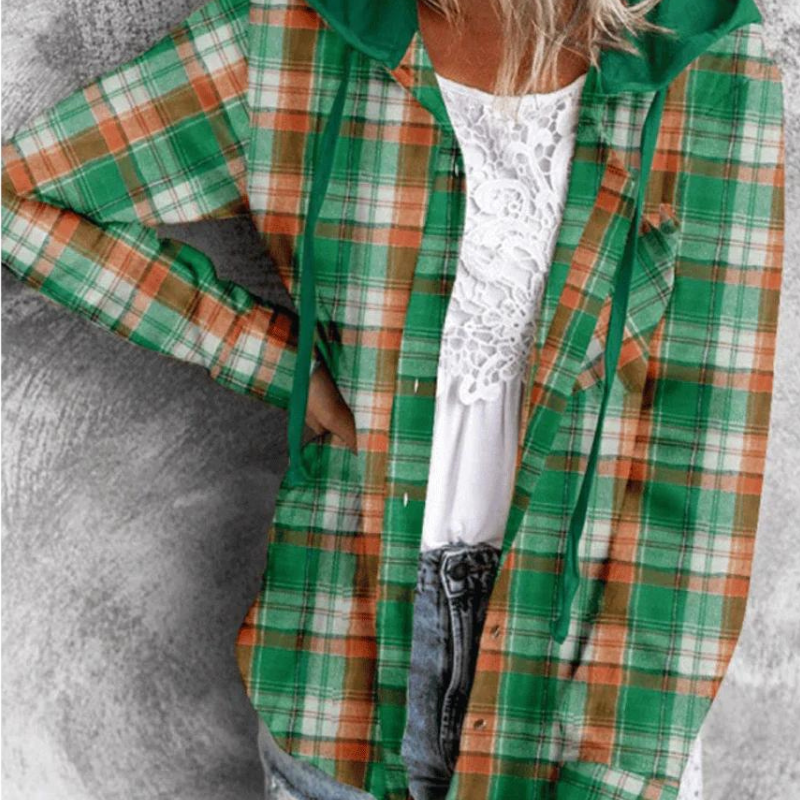 Cozy Checkered Hooded Jacket For Everyday Wear