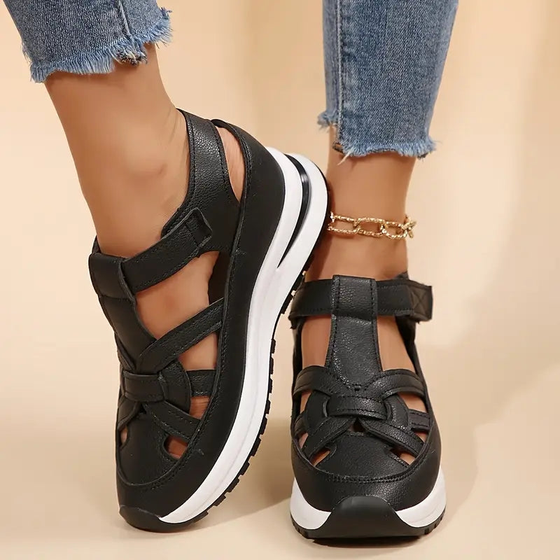 Structured Wrap-Over Flat Sandals with Raised Sole
