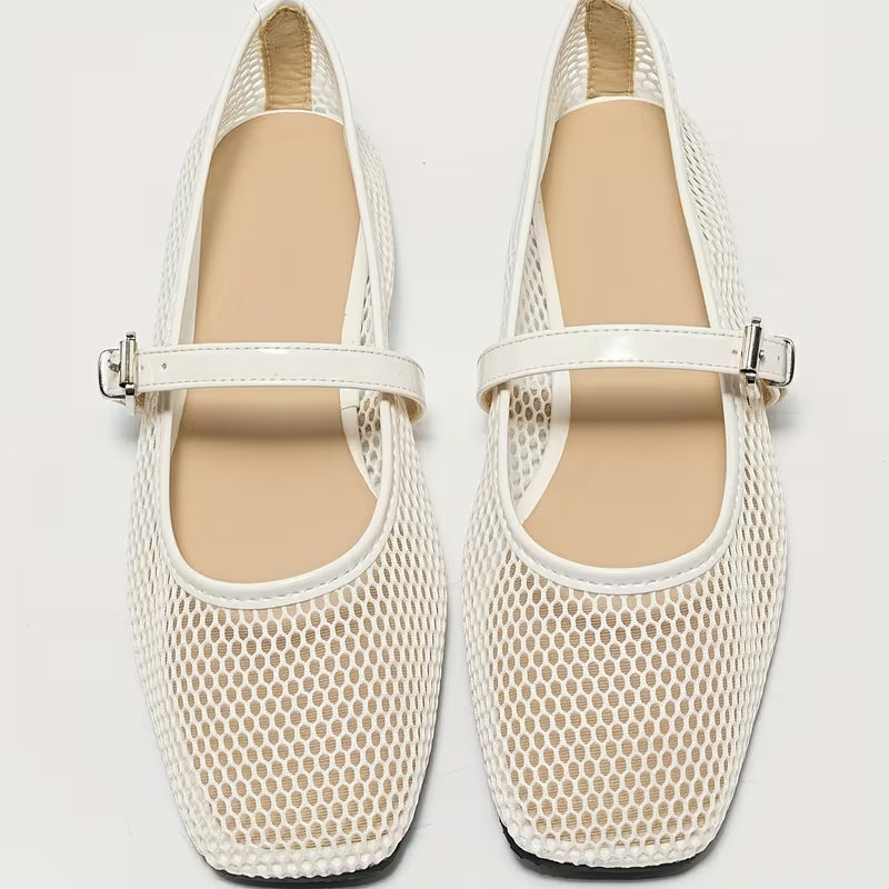 Patent Strap Mesh Mary Jane Flats