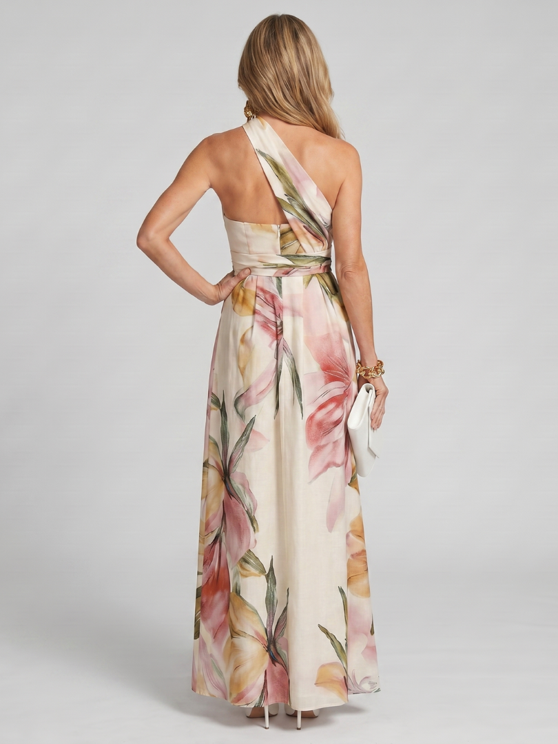 Halter Neck Flowing Maxi Dress with Gathered Bodice