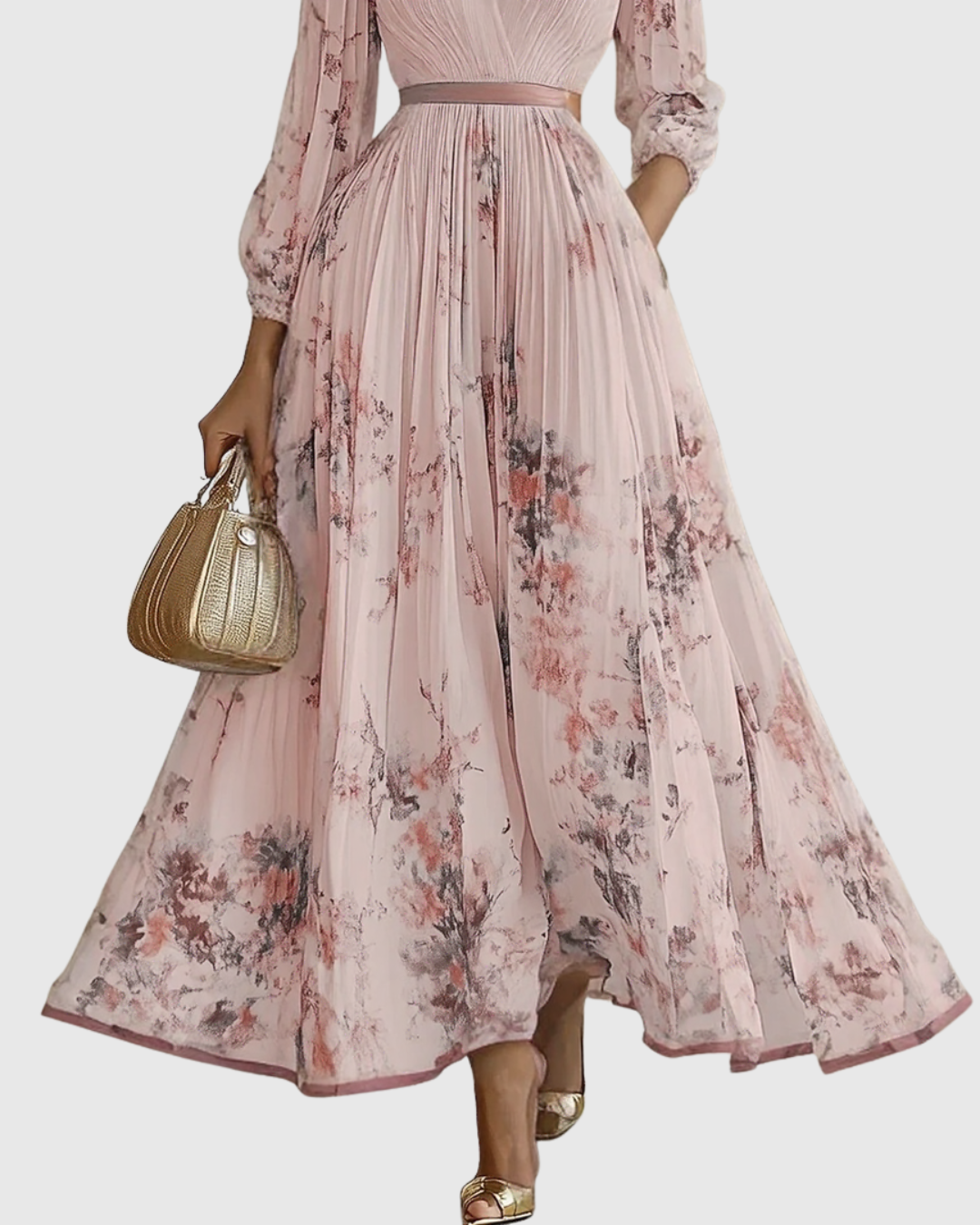 Pleated Maxi Dress for Women - Elegant Flowing Formal Evening Dress
