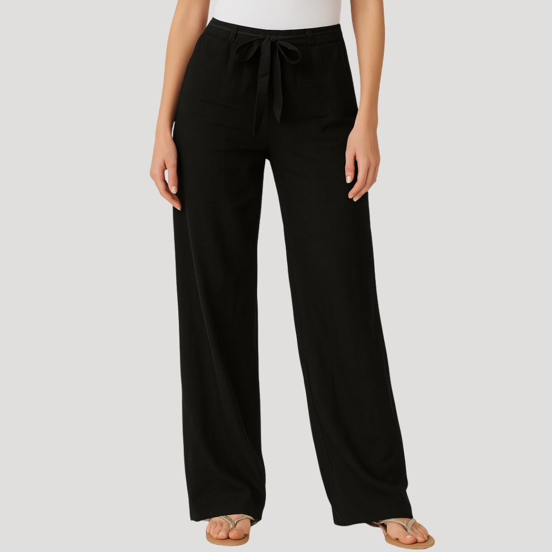 Women's Breathable Linen Drawstring Straight Leg Trousers