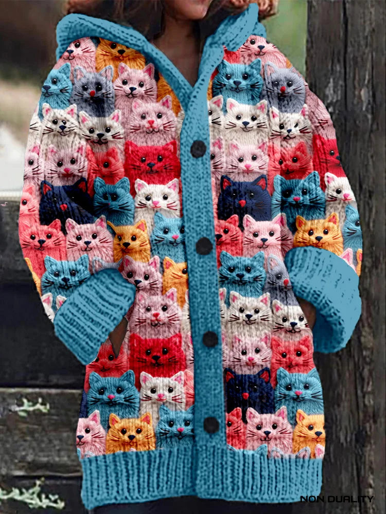 Oversized Cat Pattern Knit Cardigan