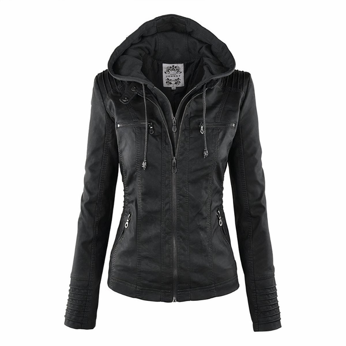 Removable Hood Quilted Sleeve Moto Jacket