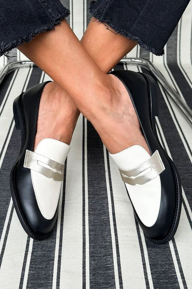 Monochrome Loafers With Metallic Accents