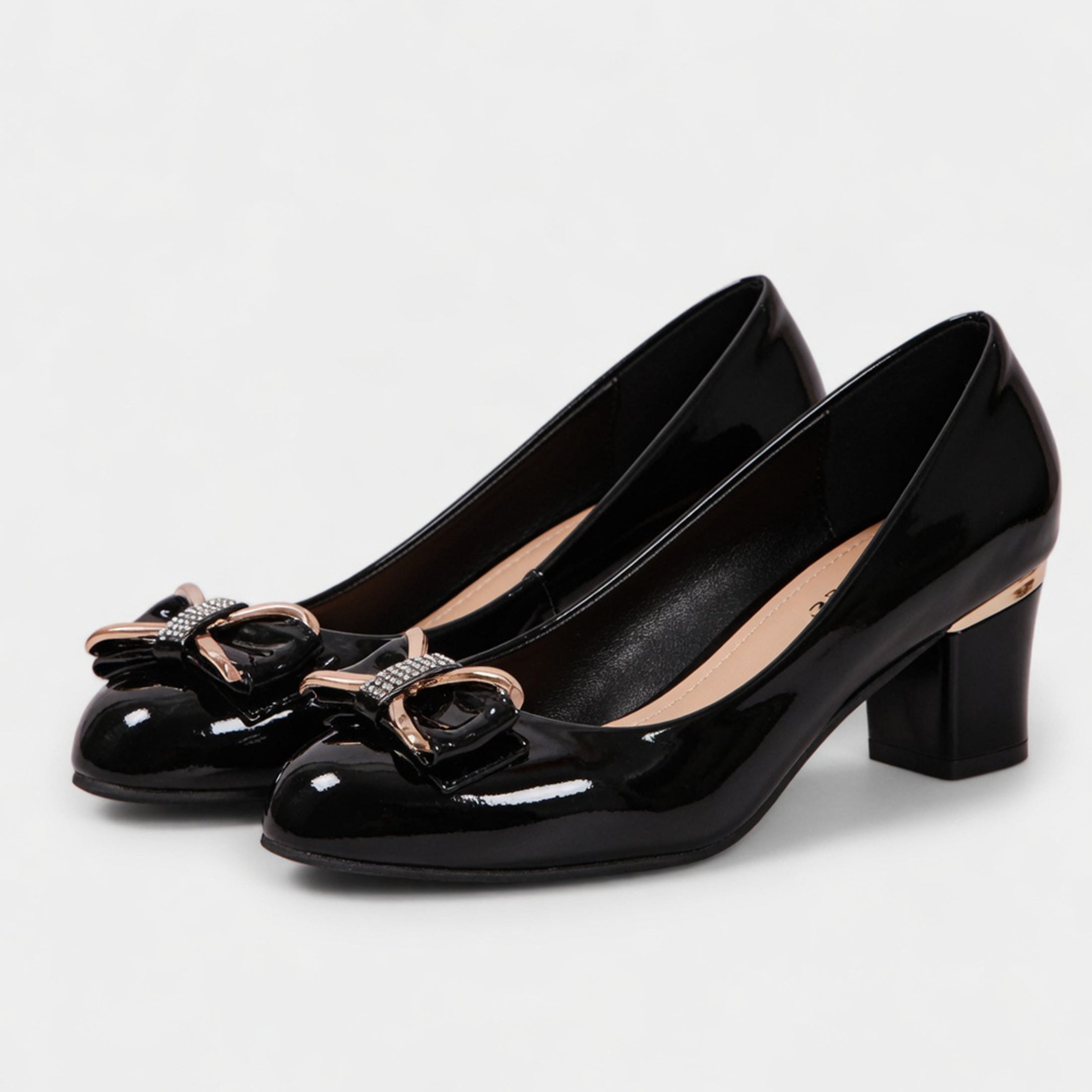 Bow Detail Block Heel Court Pumps