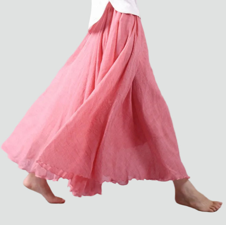 Flared Linen Boho Maxi Skirt