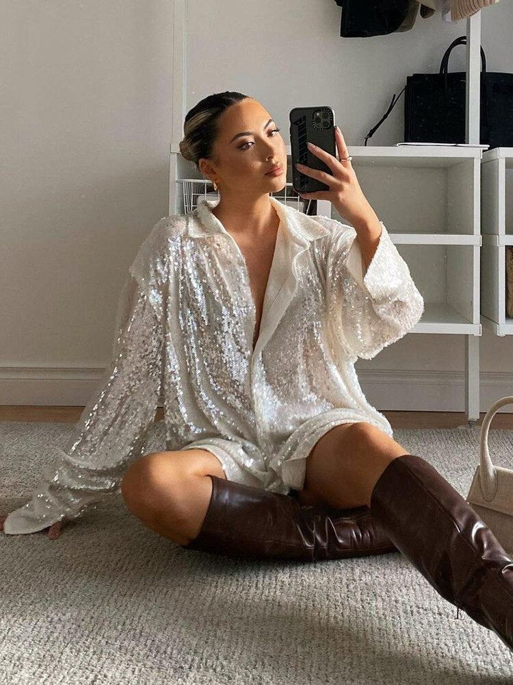 Oversized Glitter Detail Blouse