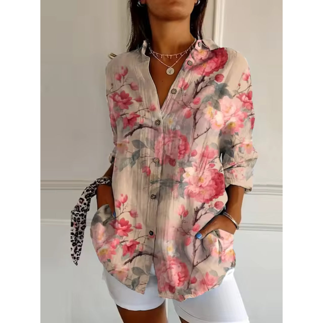 Floral Button-Up Long Sleeve Women's Blouse