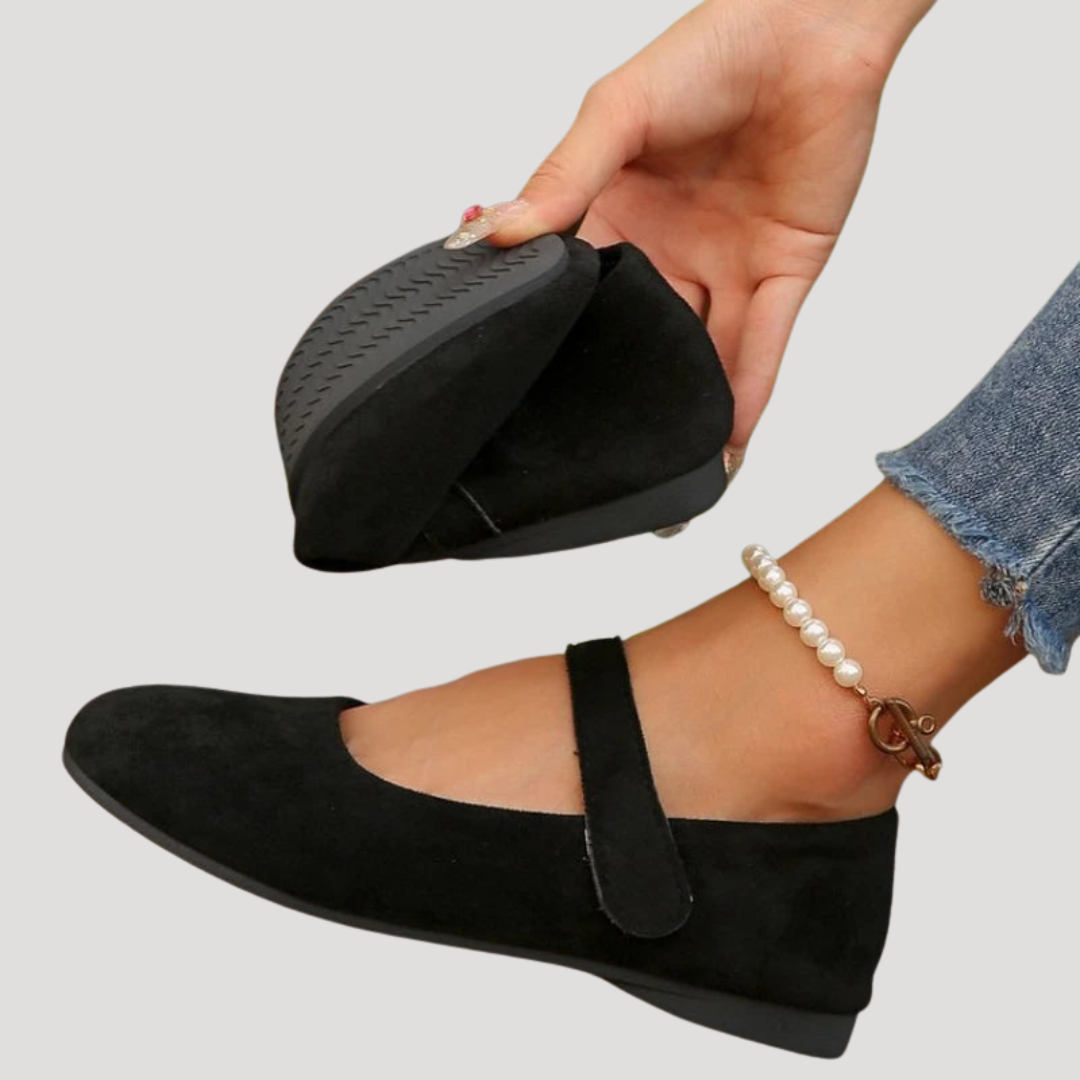 Suede Mary Jane Flats with Buckle Strap