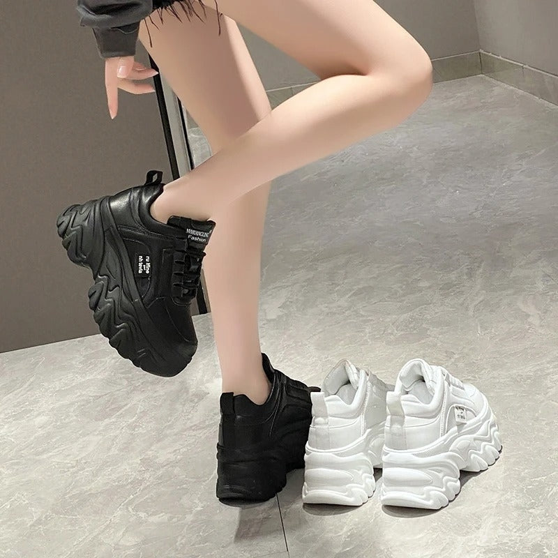 Ella Chunky Sole Lace-Up Sneakers with Round Toe