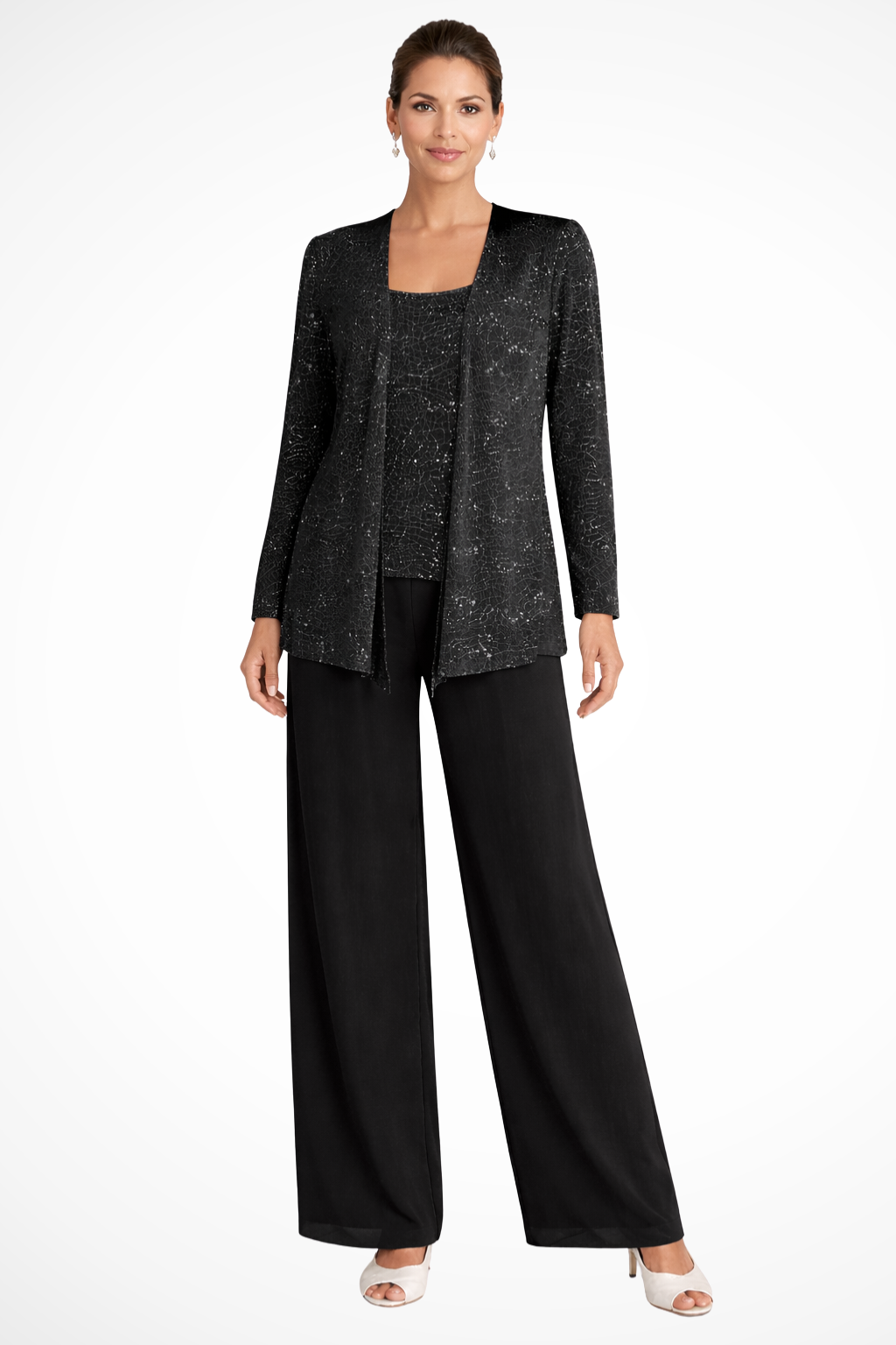 Three-Piece Formal Evening Set with Flowing Silhouette