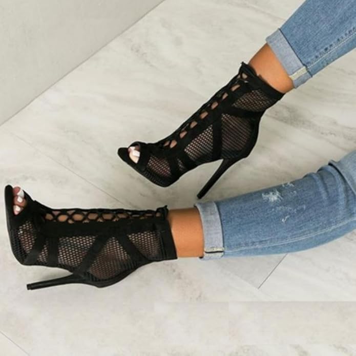 Lace Mesh High Heel Sandals