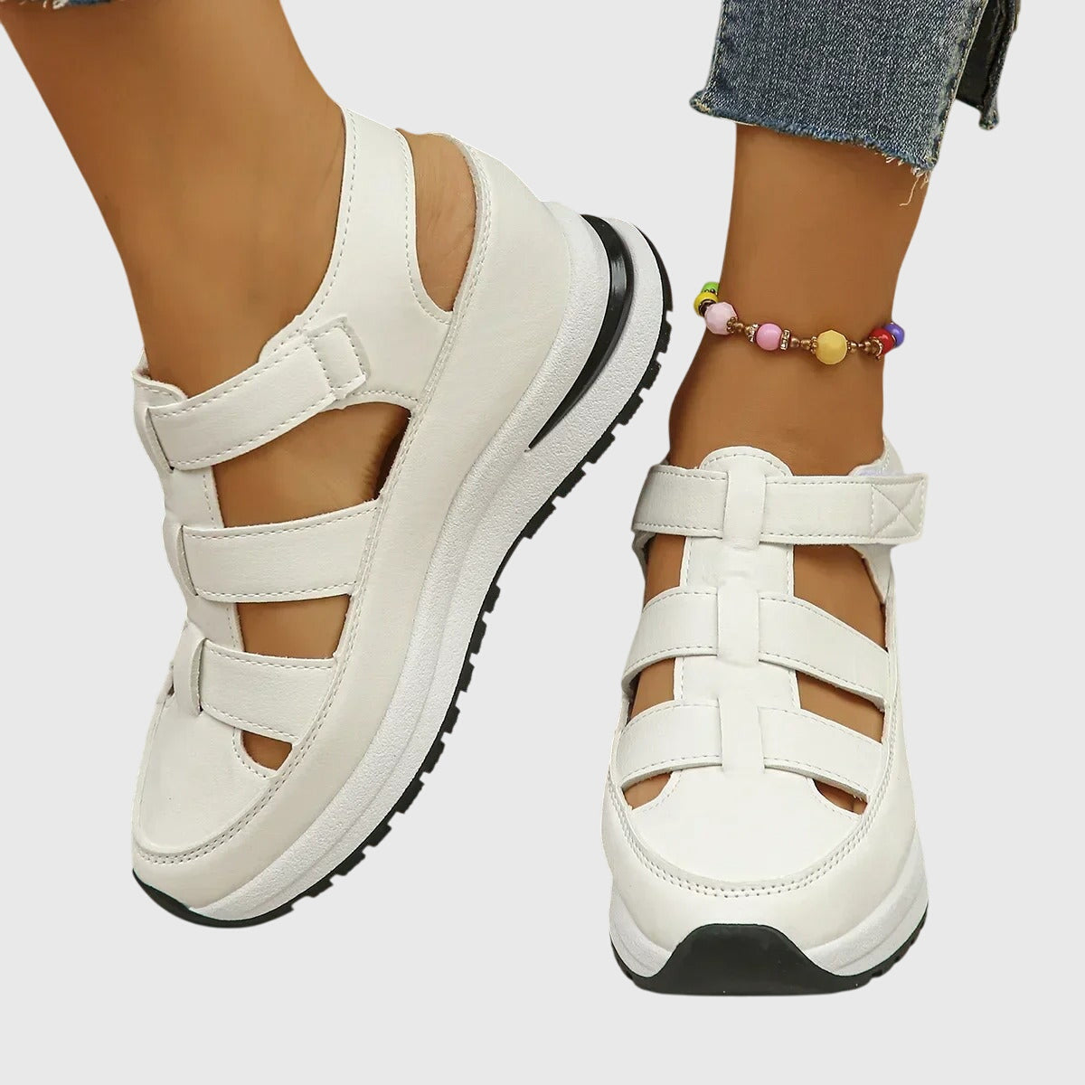 Non-Slip Adjustable Flat Sandals with Supportive Sole