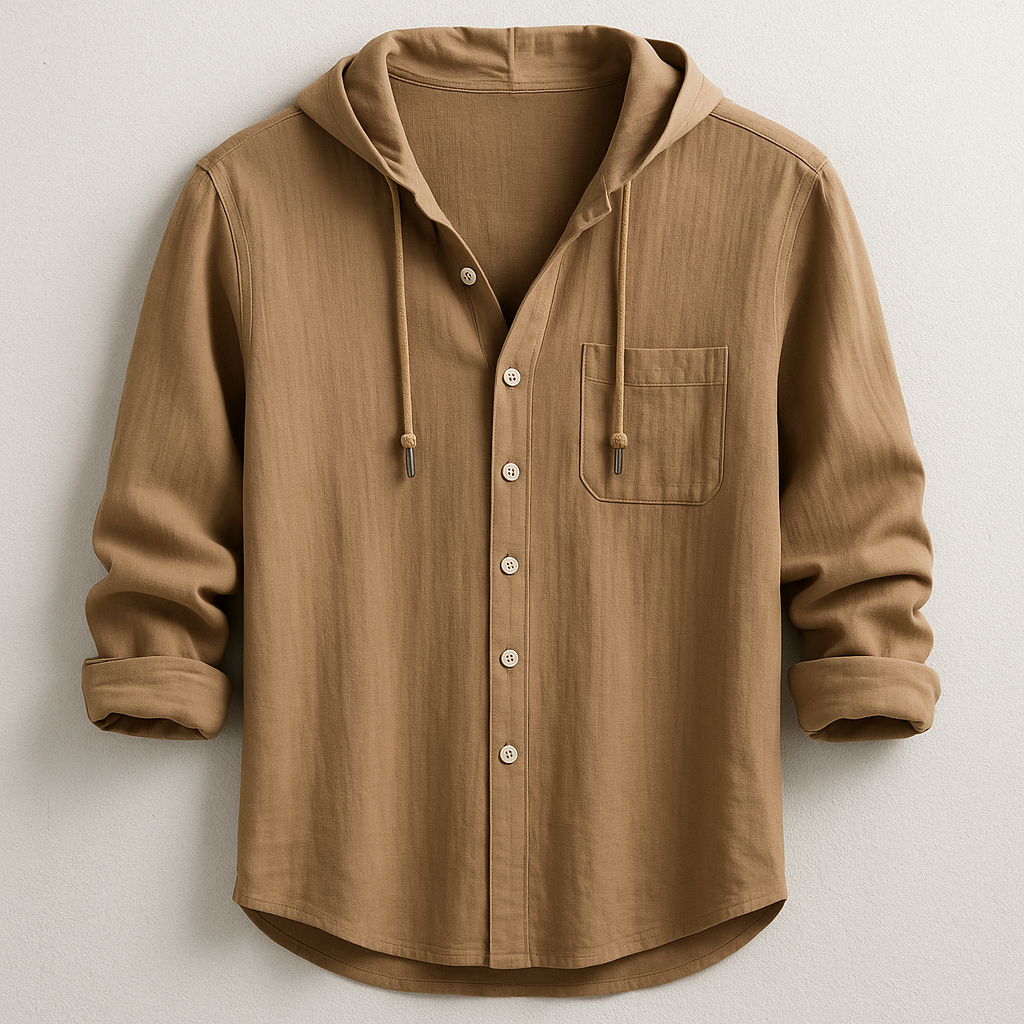 Hooded Button-Up Shirt With Chest Pocket