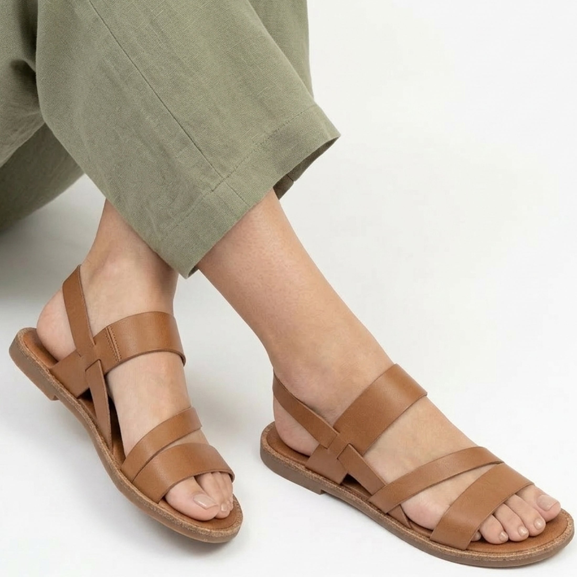 Crossover Strap Open Toe Flat Sandals