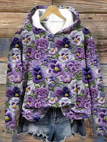 Colorful Floral Jacquard Knit Hooded Sweater